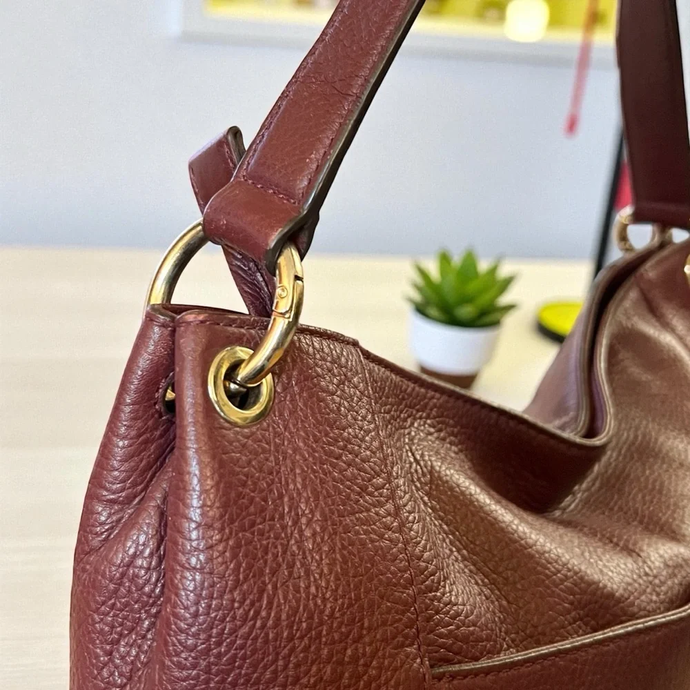 Michael Kors Burgundy Leather Charm Tassel Hobo Bag